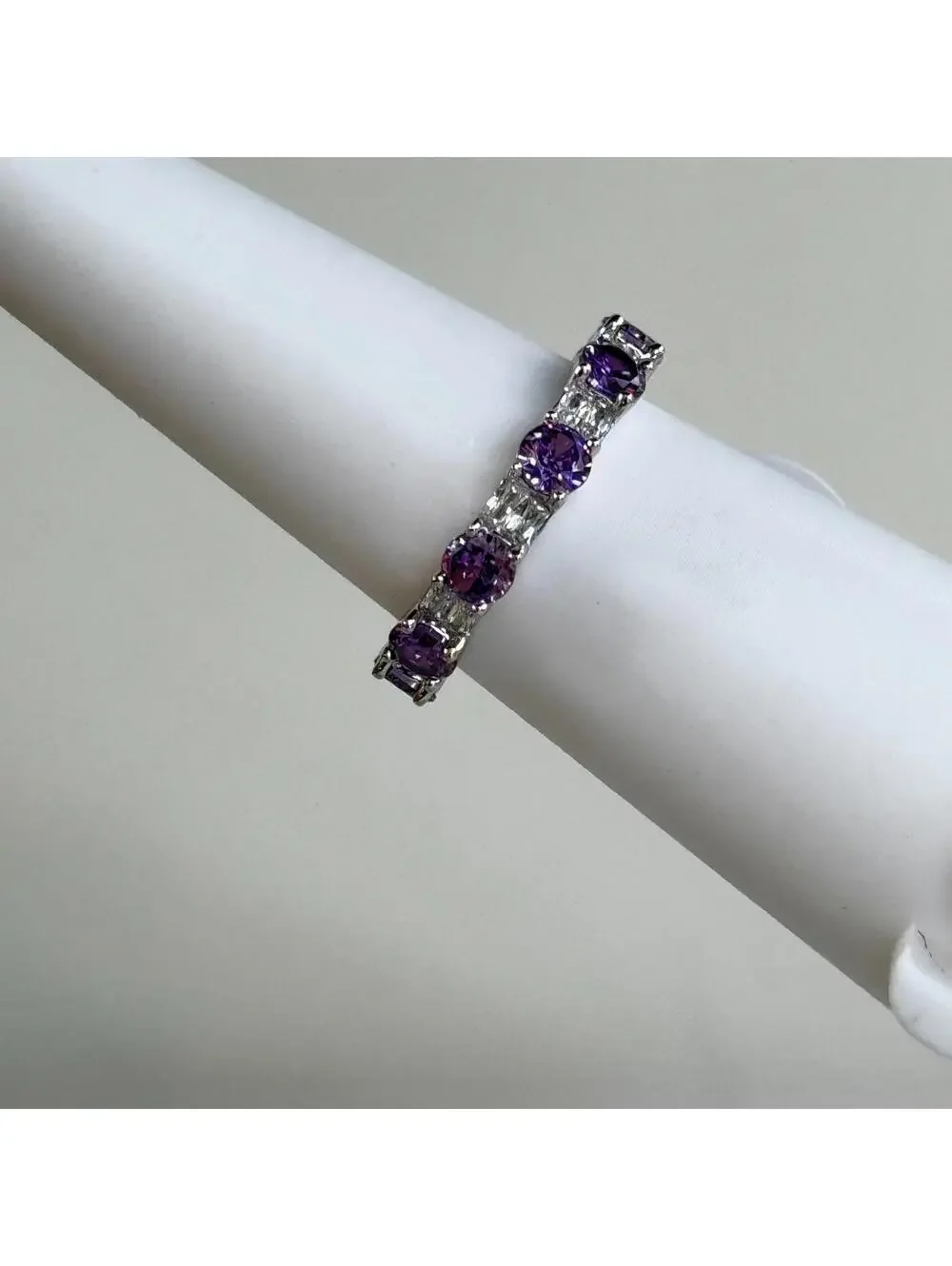 Bomb Party Ring Band RG73706 “FINDING MY WAY” Amethyst CZ on Rhodium - Sz 9